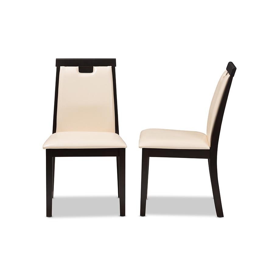 Evelyn Modern and Contemporary Beige Faux Leather Upholstered and Dark Brown Finished Dining Chair (Set of 2). Picture 3