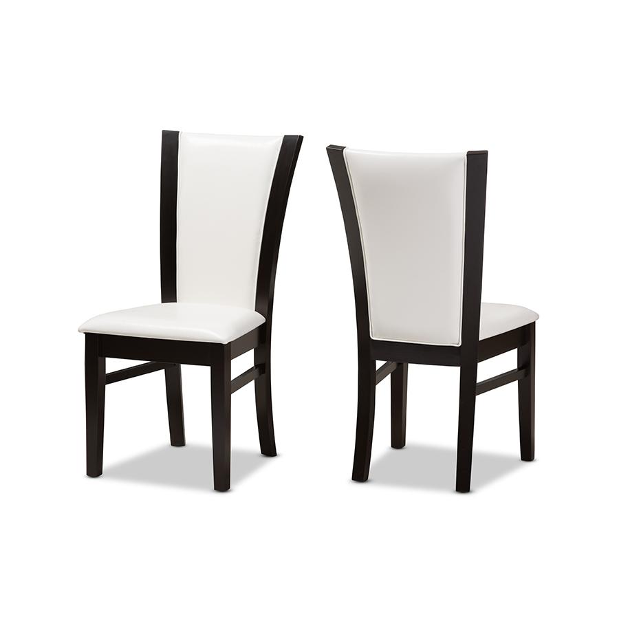 Adley Modern and Contemporary Dark Brown Finished White Faux Leather Dining Chair (Set of 2). Picture 1