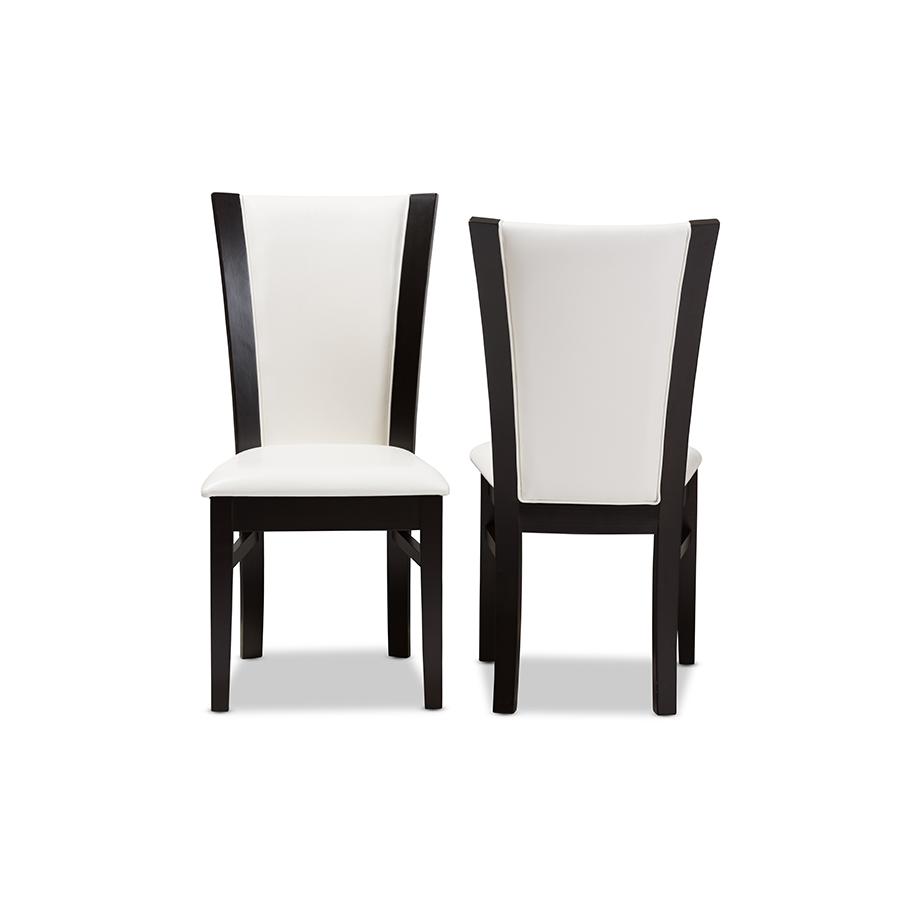 Adley Modern and Contemporary Dark Brown Finished White Faux Leather Dining Chair (Set of 2). Picture 2