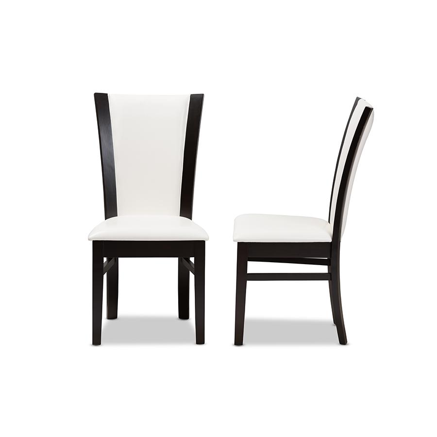 Adley Modern and Contemporary Dark Brown Finished White Faux Leather Dining Chair (Set of 2). Picture 3