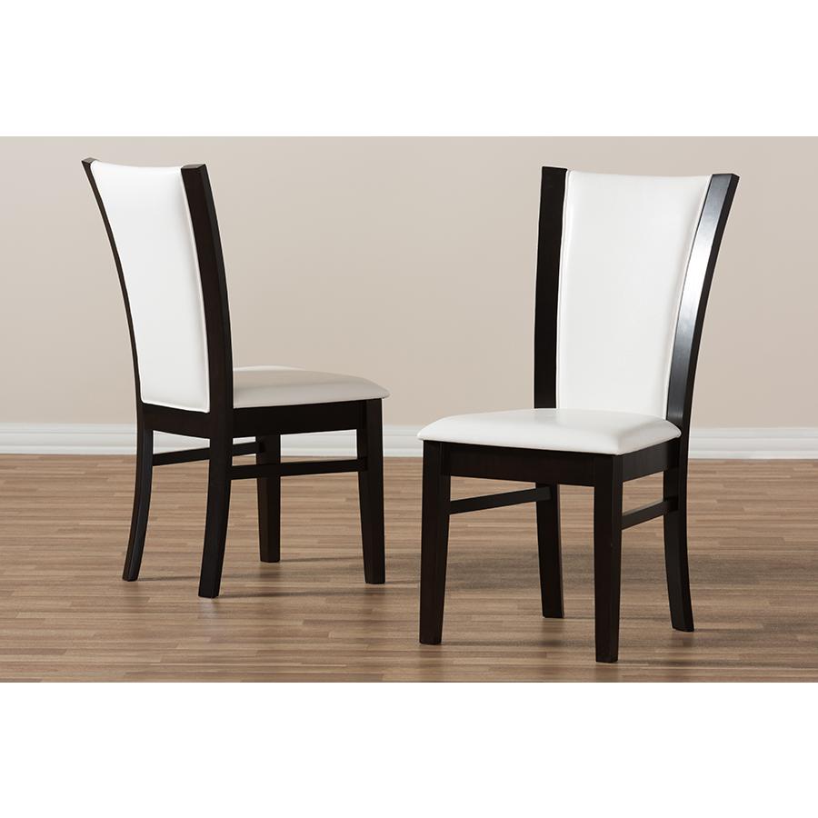 Adley Modern and Contemporary Dark Brown Finished White Faux Leather Dining Chair (Set of 2). Picture 6