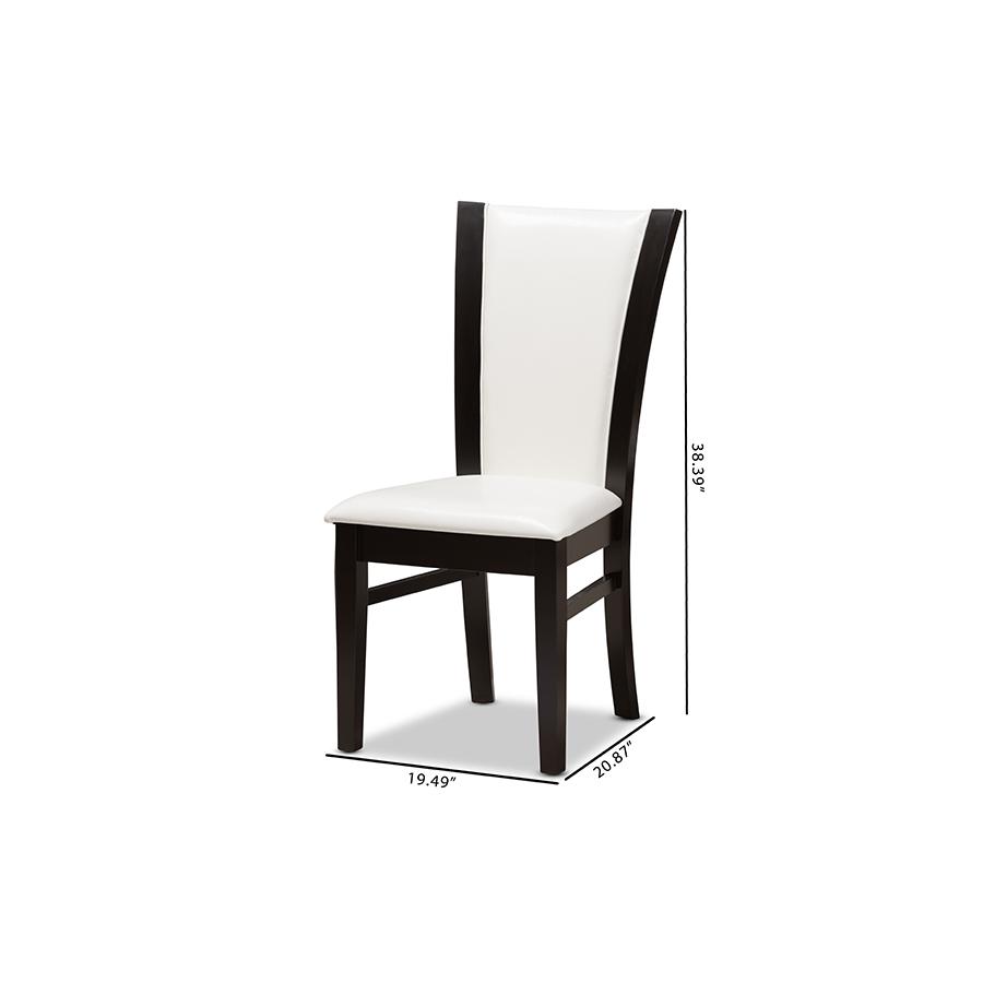 Adley Modern and Contemporary Dark Brown Finished White Faux Leather Dining Chair (Set of 2). Picture 7