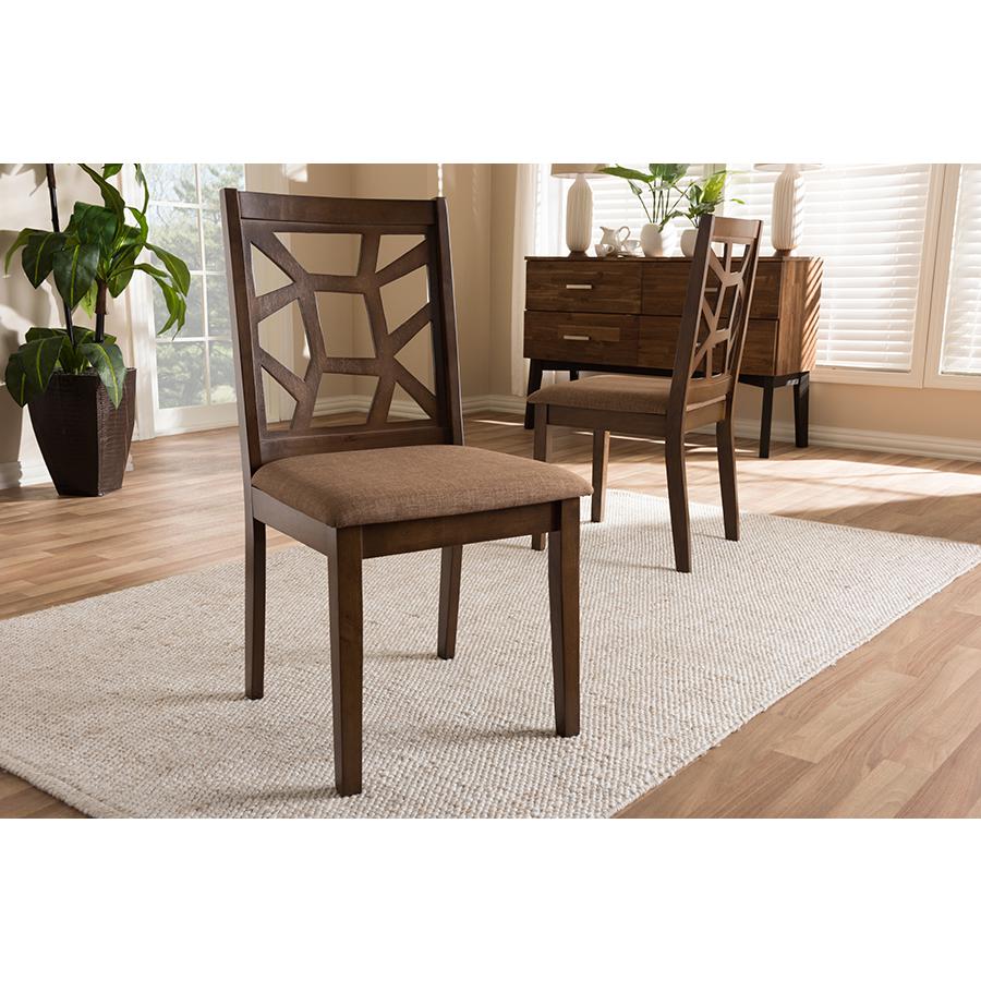 Abilene Mid-Century Light Brown Fabric Upholstered and Walnut Brown Finished Dining Chair (Set of 2). Picture 5