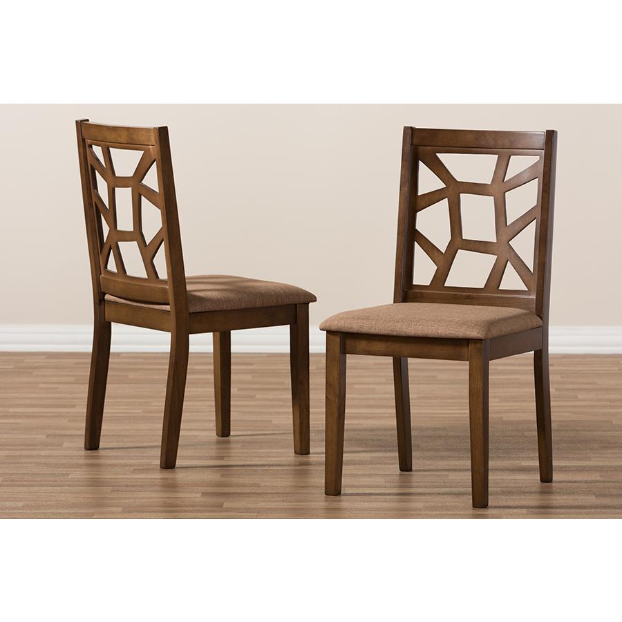 Abilene Mid-Century Light Brown Fabric Upholstered and Walnut Brown Finished Dining Chair (Set of 2). Picture 6