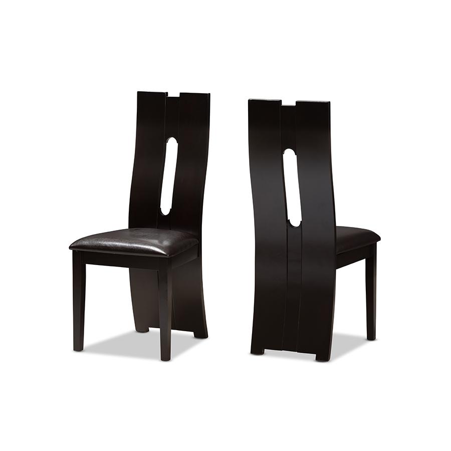 Alani Modern and Contemporary Dark Brown Faux Leather Upholstered Dining Chair (Set of 2). Picture 1