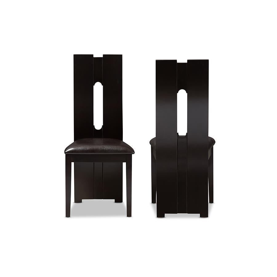 Alani Modern and Contemporary Dark Brown Faux Leather Upholstered Dining Chair (Set of 2). Picture 2