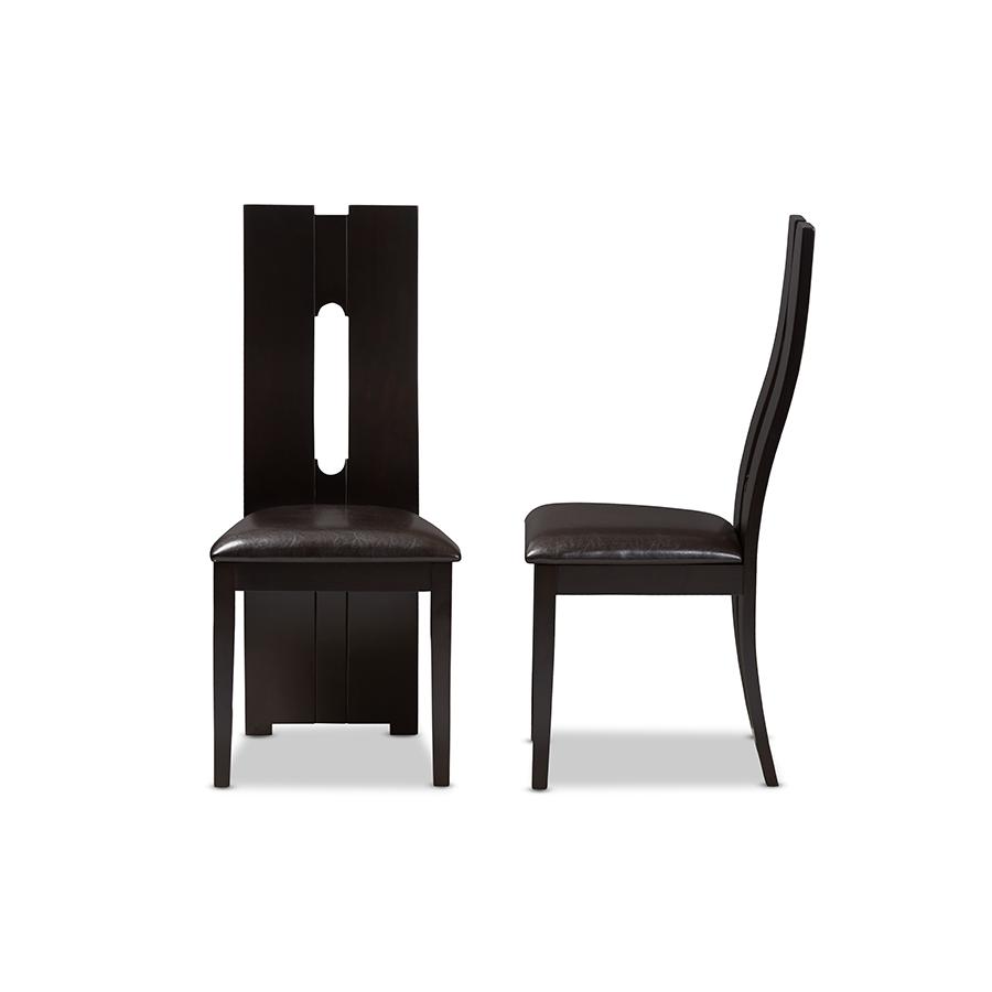 Alani Modern and Contemporary Dark Brown Faux Leather Upholstered Dining Chair (Set of 2). Picture 3