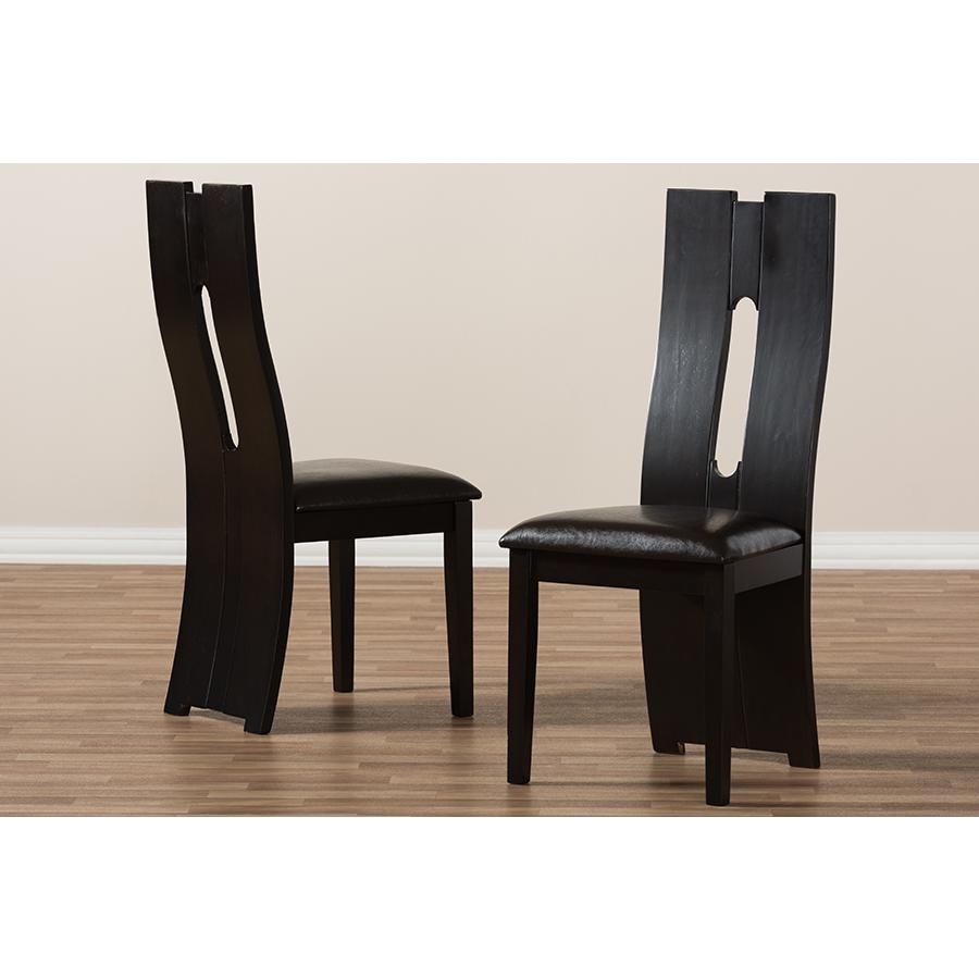 Alani Modern and Contemporary Dark Brown Faux Leather Upholstered Dining Chair (Set of 2). Picture 6