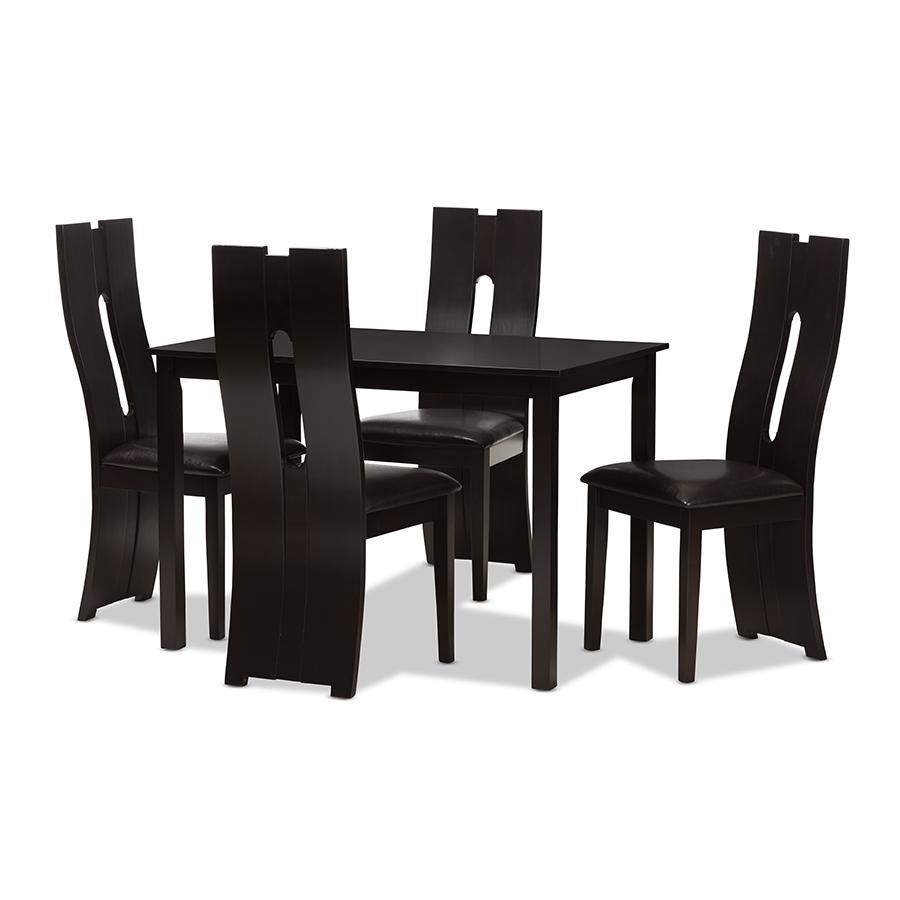 Dark Brown Faux Leather Upholstered 5-Piece Dining Set. Picture 1