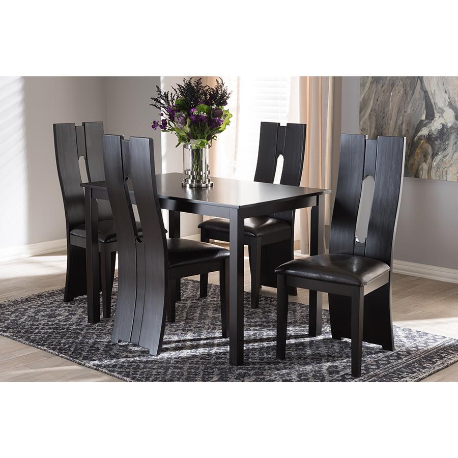 Dark Brown Faux Leather Upholstered 5-Piece Dining Set. Picture 5