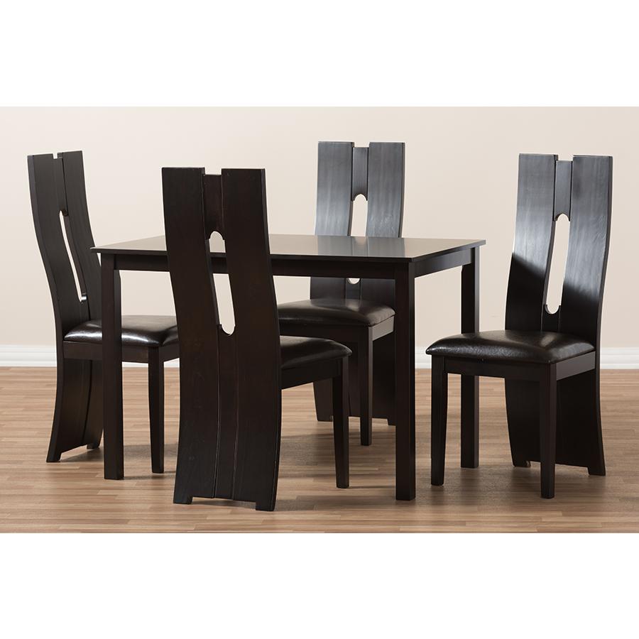 Alani Modern and Contemporary Dark Brown Faux Leather Upholstered 5-Piece Dining Set. Picture 6