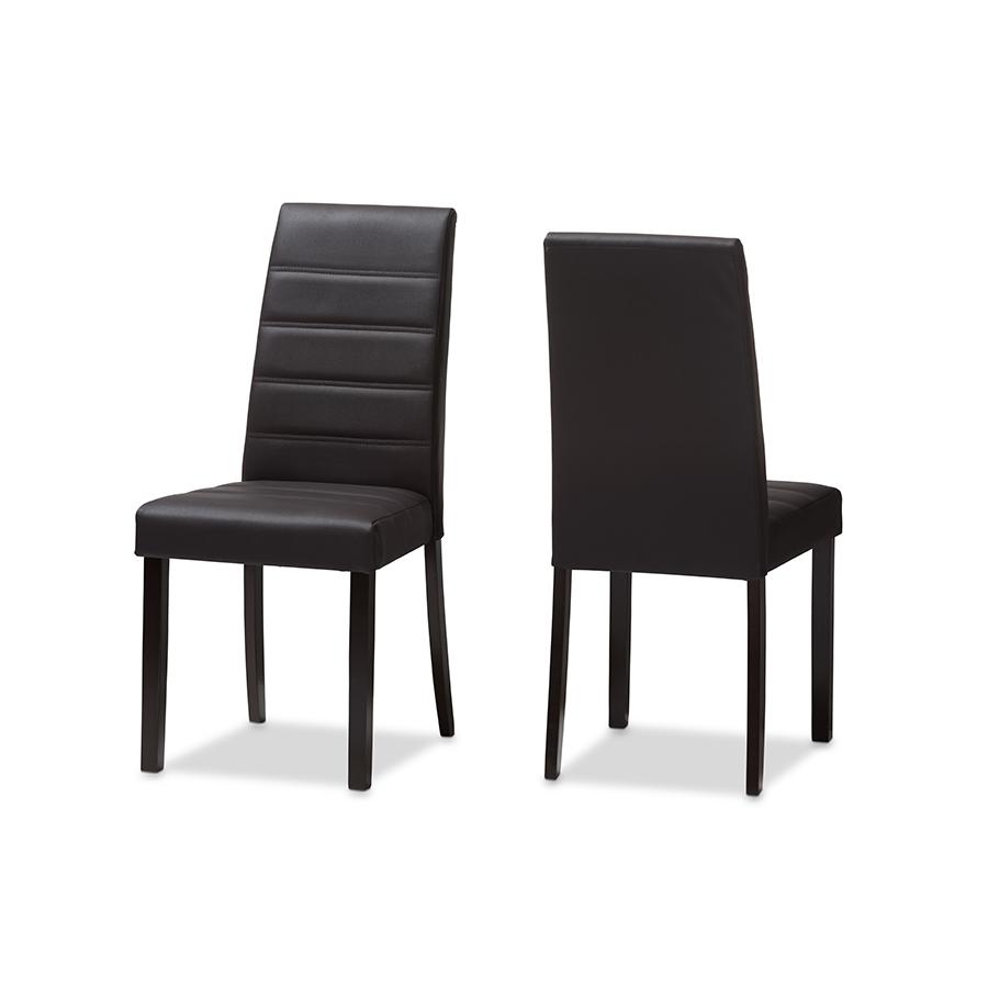 Lorelle Modern and Contemporary Brown Faux Leather Upholstered Dining Chair Set of 2. The main picture.