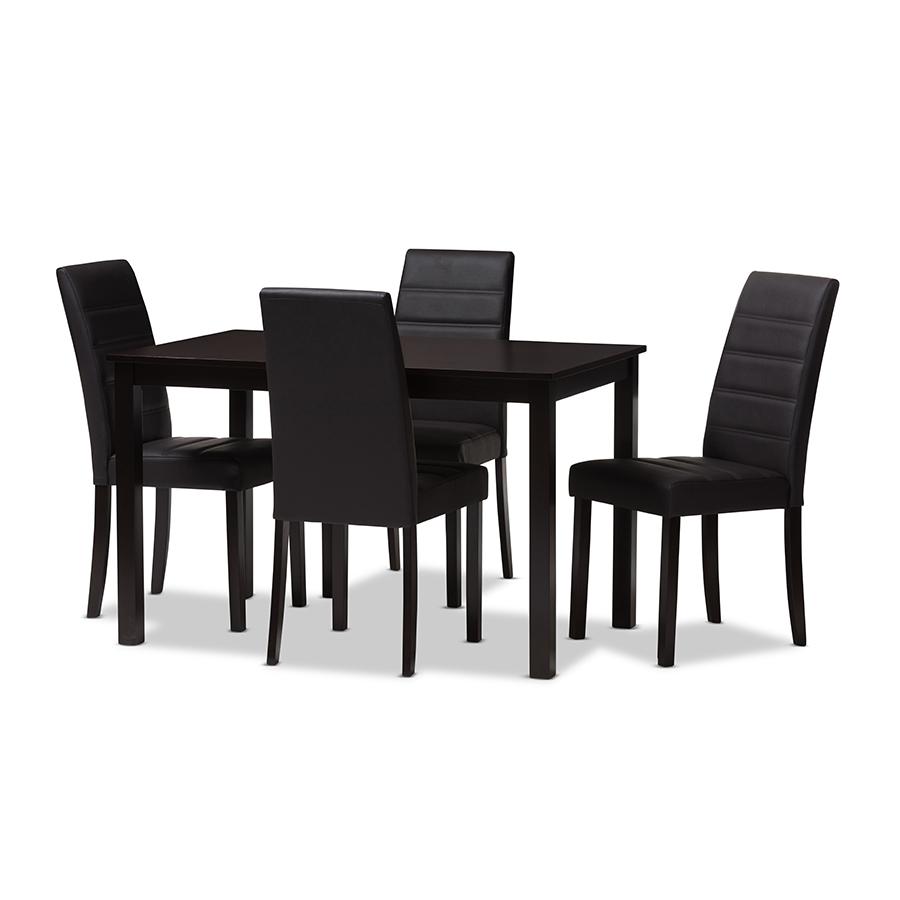 Lorelle Modern and Contemporary Brown Faux Leather Upholstered 5-Piece Dining Set. Picture 1
