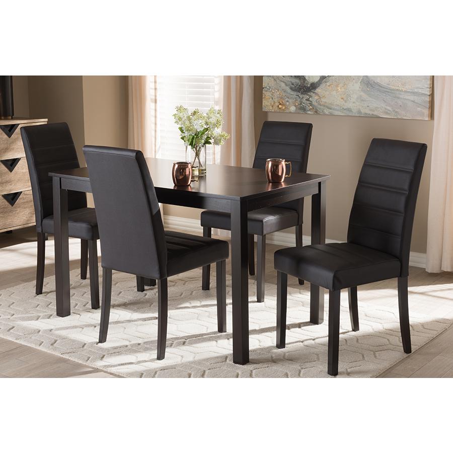 Lorelle Modern and Contemporary Brown Faux Leather Upholstered 5-Piece Dining Set. Picture 2