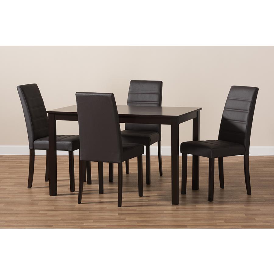 Lorelle Modern and Contemporary Brown Faux Leather Upholstered 5-Piece Dining Set. Picture 6
