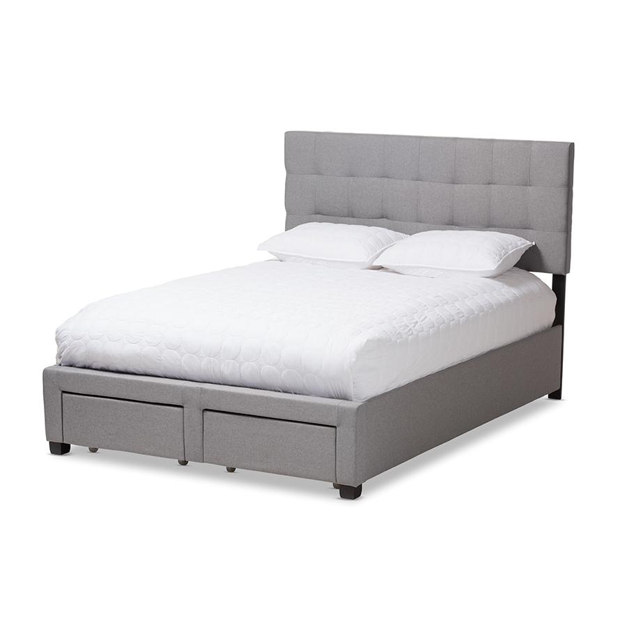 Tibault Modern and Contemporary Grey Fabric Upholstered Queen Size Storage Bed. Picture 1