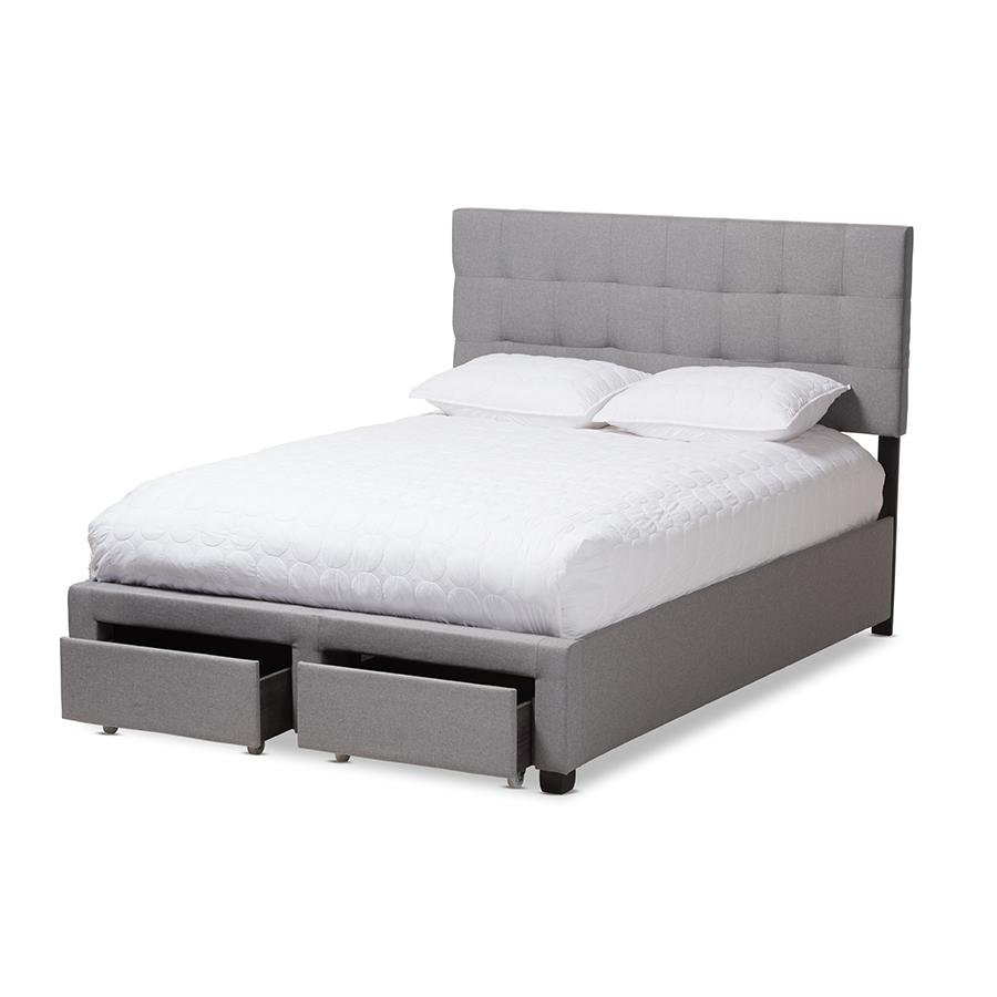 Tibault Modern and Contemporary Grey Fabric Upholstered Queen Size Storage Bed. Picture 2