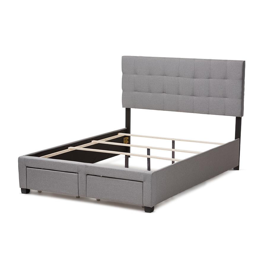 Tibault Modern and Contemporary Grey Fabric Upholstered Queen Size Storage Bed. Picture 4
