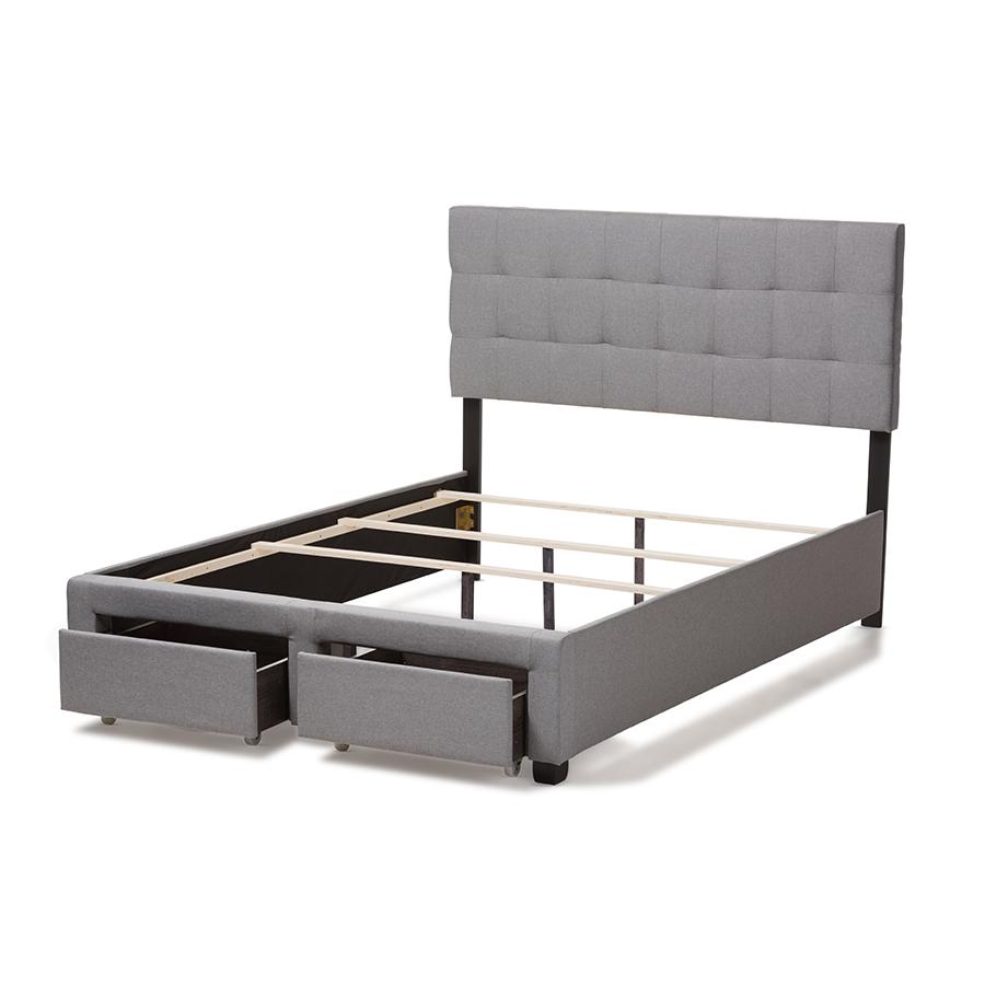Tibault Modern and Contemporary Grey Fabric Upholstered Queen Size Storage Bed. Picture 5