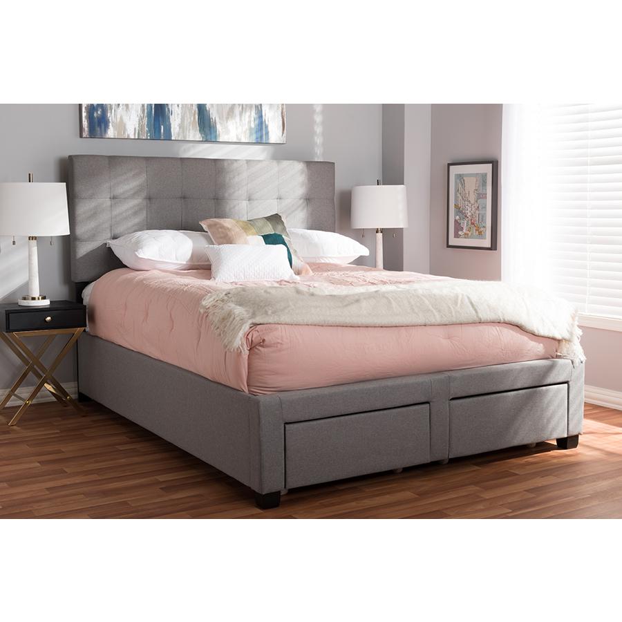 Tibault Modern and Contemporary Grey Fabric Upholstered Queen Size Storage Bed. Picture 9