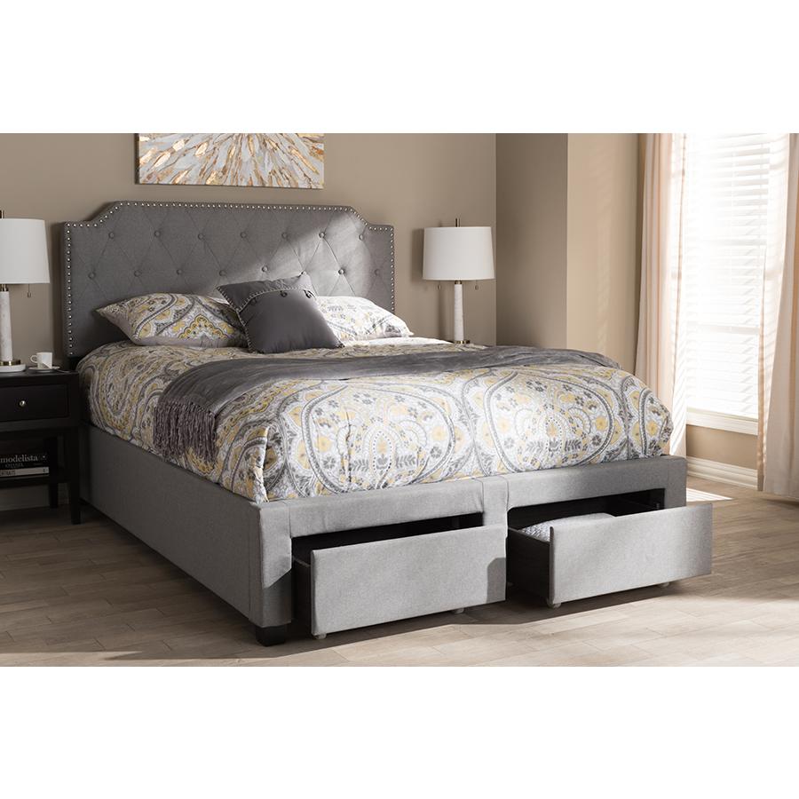 Aubrianne Modern and Contemporary Grey Fabric Upholstered King Size Storage Bed. Picture 2