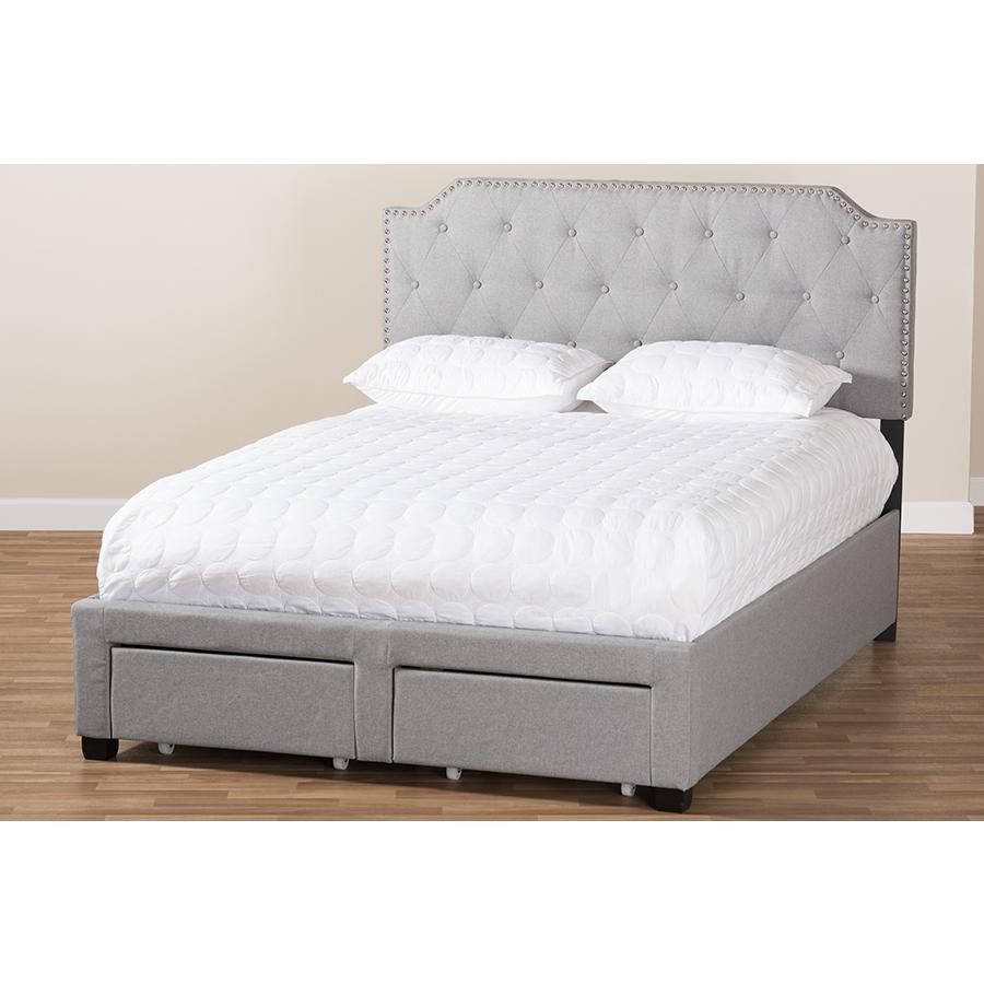 Aubrianne Modern and Contemporary Grey Fabric Upholstered King Size Storage Bed. Picture 12