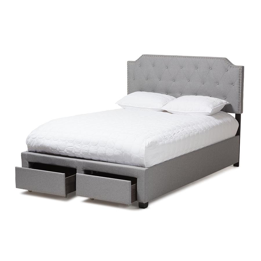 Aubrianne Modern and Contemporary Grey Fabric Upholstered King Size Storage Bed. Picture 3