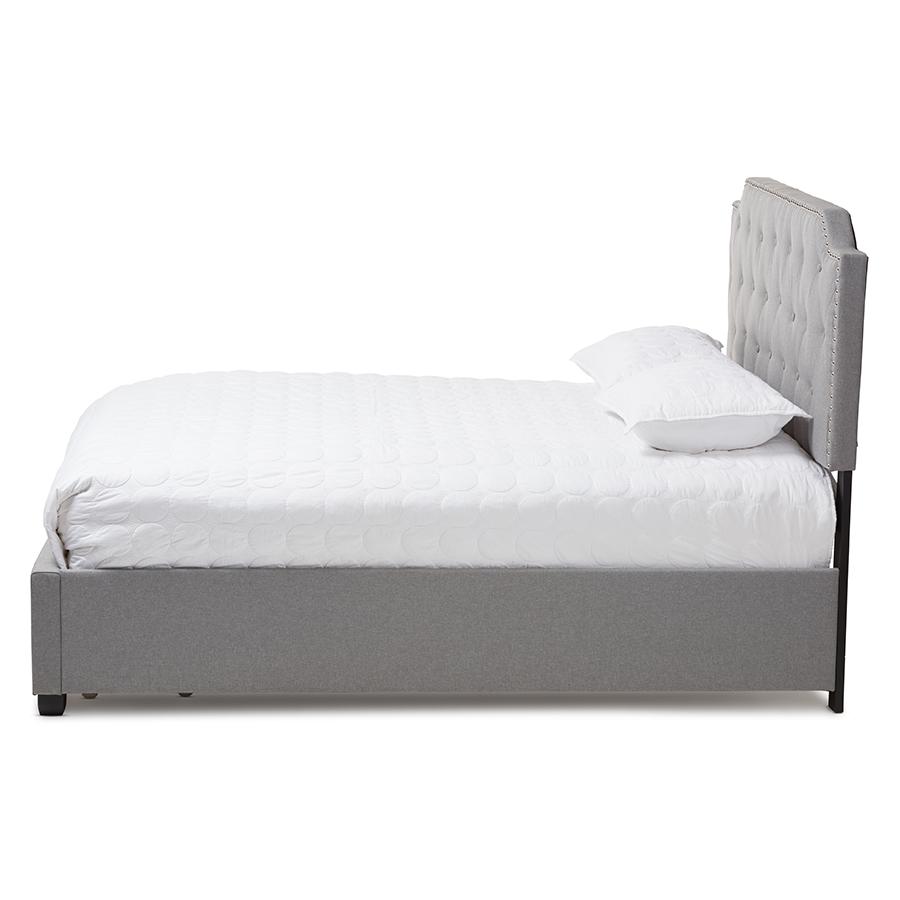 Aubrianne Modern and Contemporary Grey Fabric Upholstered King Size Storage Bed. Picture 4