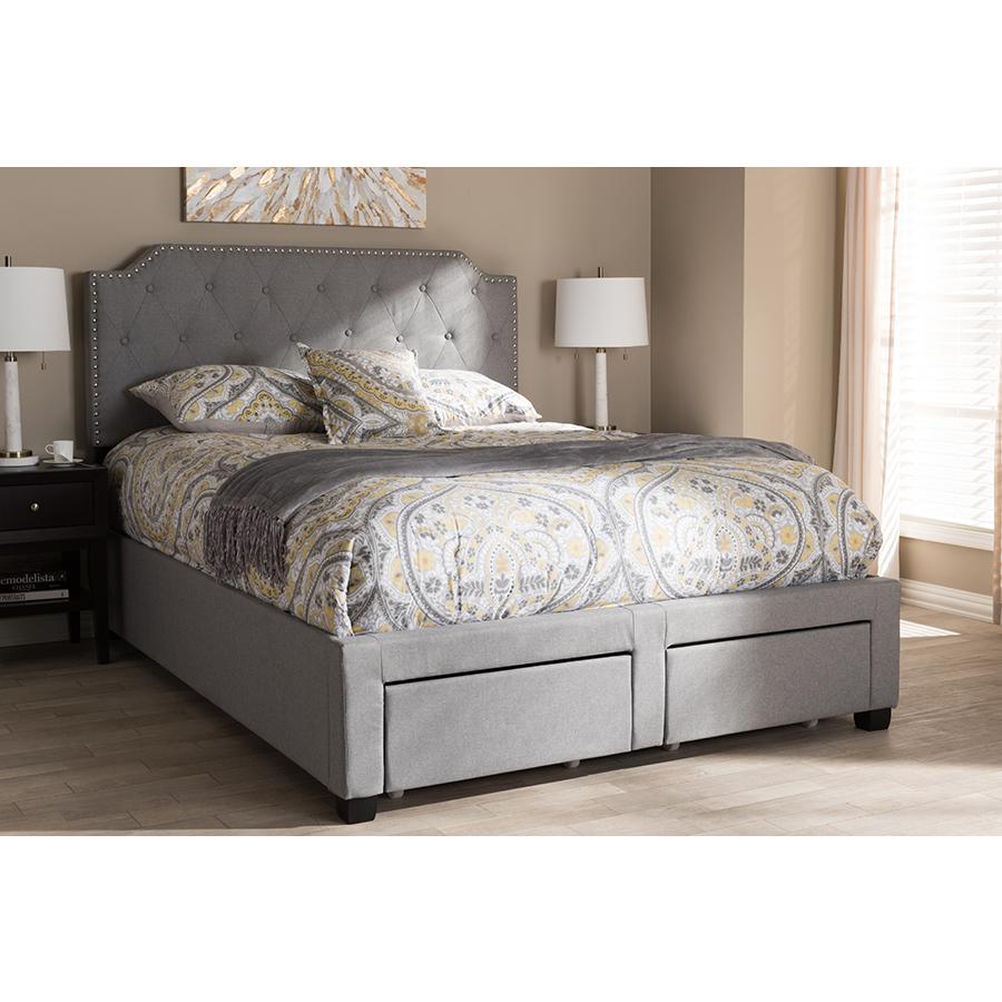 Aubrianne Modern and Contemporary Grey Fabric Upholstered King Size Storage Bed. Picture 10