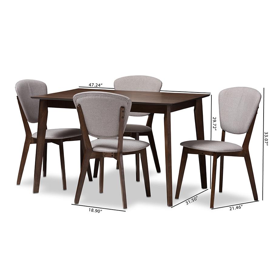 Walnut-Finished Light Grey Fabric Upholstered 5-Piece Dining Set. Picture 6