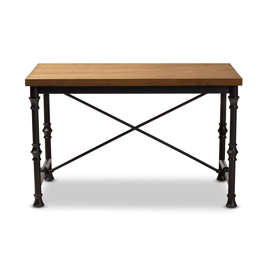 Verdin Vintage Rustic Industrial Style Wood and Dark Bronze-finished Criss Cross Desk. Picture 3
