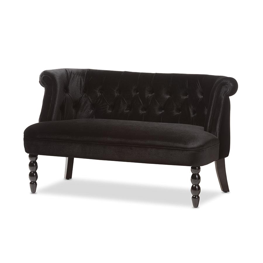 Flax Victorian Style Contemporary Black Velvet Fabric Upholstered 2-seater Loveseat. Picture 1