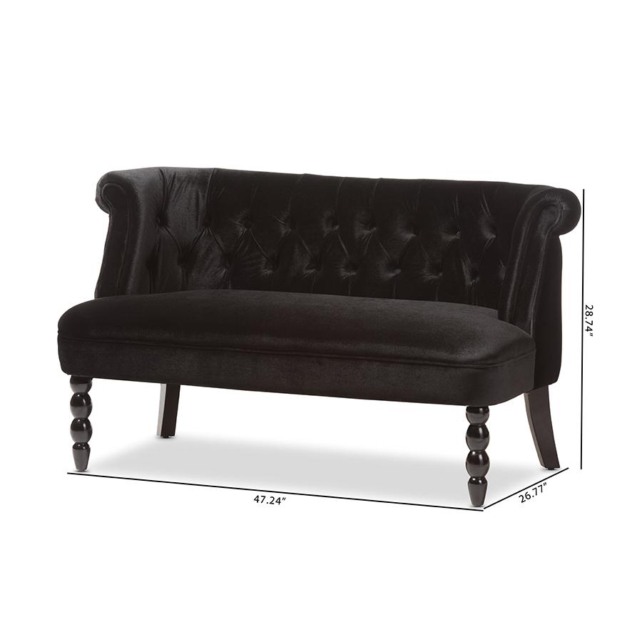 Flax Victorian Style Contemporary Black Velvet Fabric Upholstered 2-seater Loveseat. Picture 11