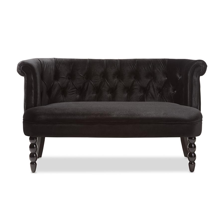 Flax Victorian Style Contemporary Black Velvet Fabric Upholstered 2-seater Loveseat. Picture 3