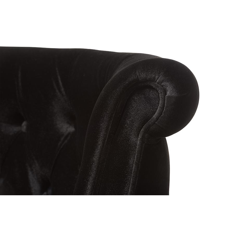 Flax Victorian Style Contemporary Black Velvet Fabric Upholstered 2-seater Loveseat. Picture 7