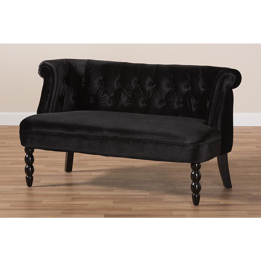 Flax Victorian Style Contemporary Black Velvet Fabric Upholstered 2-seater Loveseat. Picture 10