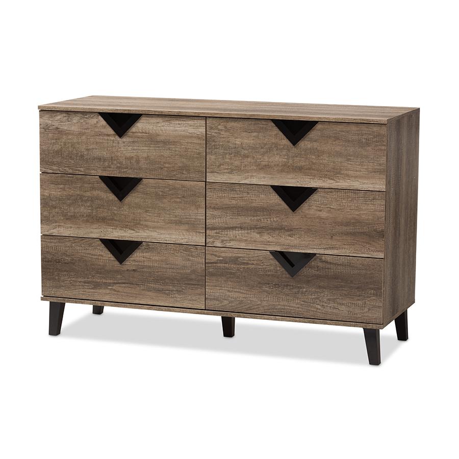 Wales Modern and Contemporary Light Brown Wood 6-Drawer Chest. Picture 1