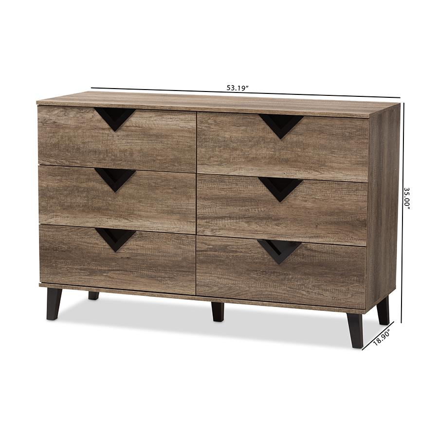 Baxton Studio Wales Modern and Contemporary Light Brown Wood 6-Drawer Dresser. Picture 10