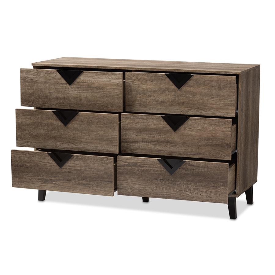 Wales Modern and Contemporary Light Brown Wood 6-Drawer Chest. Picture 3
