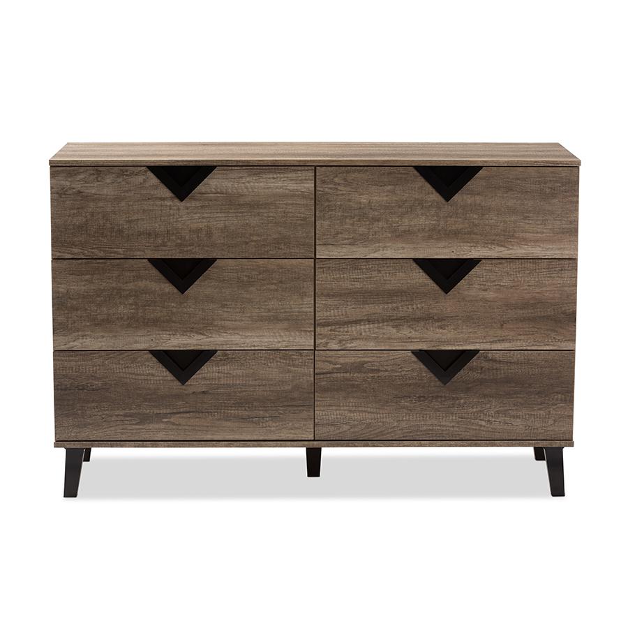 Wales Modern and Contemporary Light Brown Wood 6-Drawer Chest. Picture 4