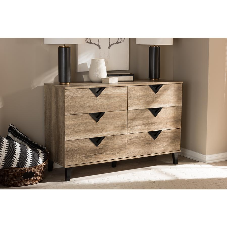 Wales Modern and Contemporary Light Brown Wood 6-Drawer Chest. Picture 2