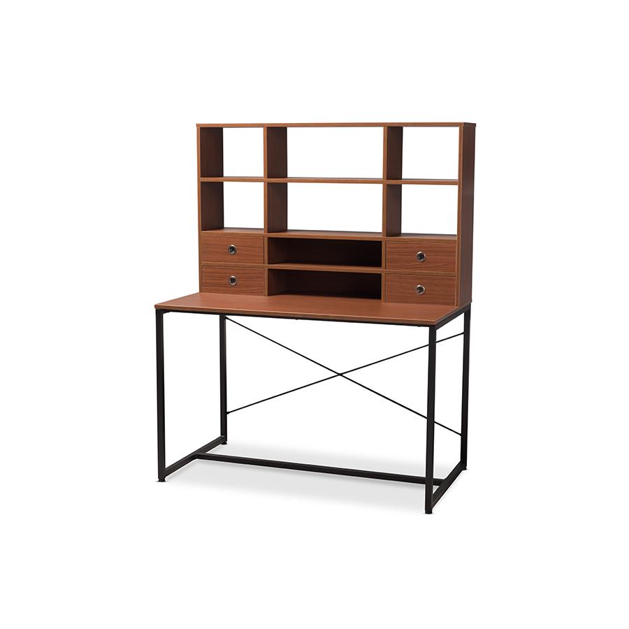 Edwin Rustic Industrial Style Brown Wood and Metal 2-in-1 Bookcase Writing Desk. The main picture.