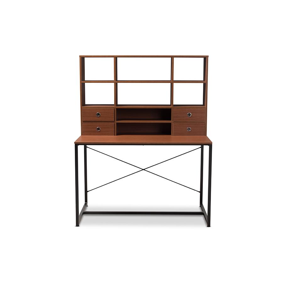 Edwin Rustic Industrial Style Brown Wood and Metal 2-in-1 Bookcase Writing Desk. Picture 3