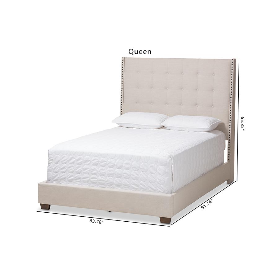 Georgette Modern and Contemporary Light Beige Fabric Upholstered Queen Size Bed. Picture 8
