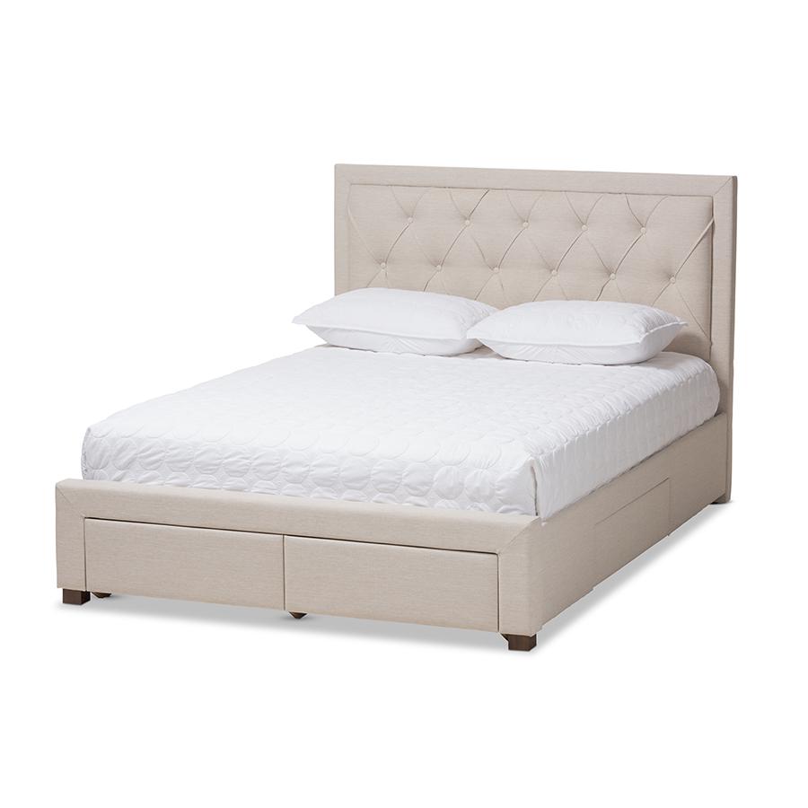 Aurelie Modern and Contemporary Light Beige Fabric Upholstered Queen Size Storage Bed. Picture 1