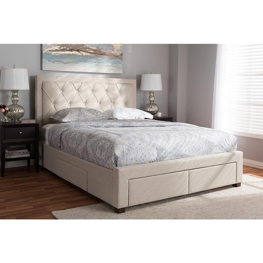 Light Beige Fabric Upholstered Queen Size Storage Bed. Picture 10