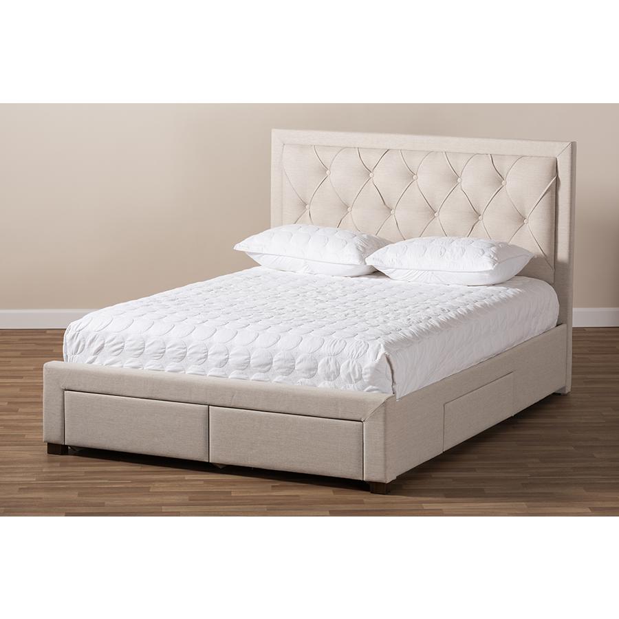 Aurelie Modern and Contemporary Light Beige Fabric Upholstered Queen Size Storage Bed. Picture 13
