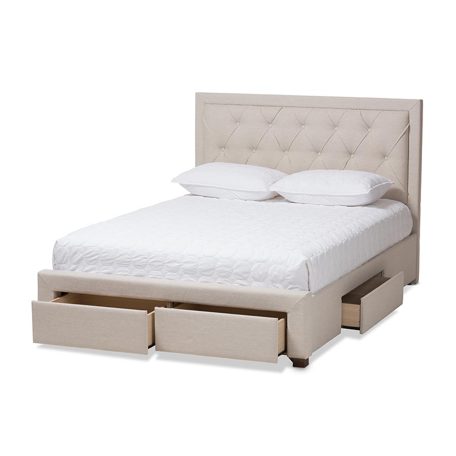 Aurelie Modern and Contemporary Light Beige Fabric Upholstered Queen Size Storage Bed. Picture 3
