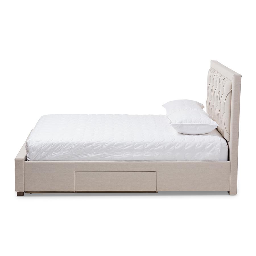Aurelie Modern and Contemporary Light Beige Fabric Upholstered Queen Size Storage Bed. Picture 4