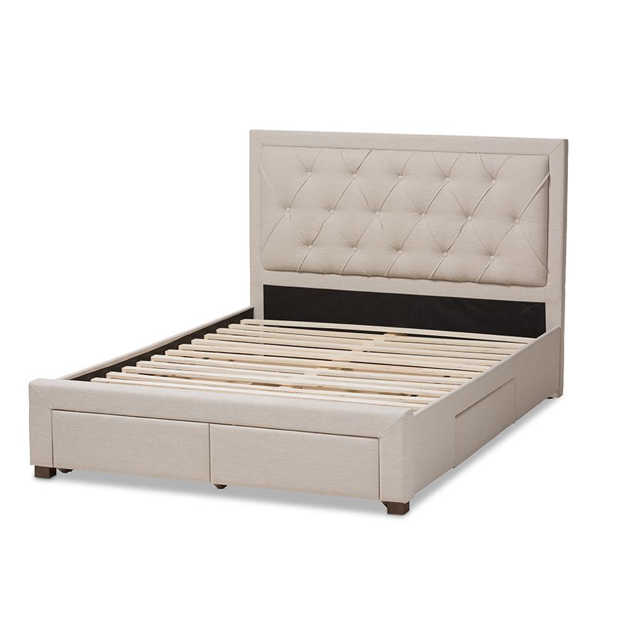 Light Beige Fabric Upholstered Queen Size Storage Bed. Picture 4